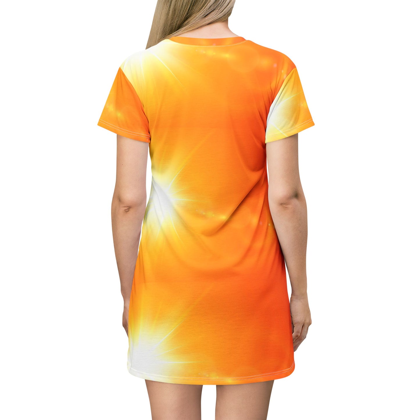 Sunburst Orange All-Over Print T-Shirt Dress — Bright Summer Glow