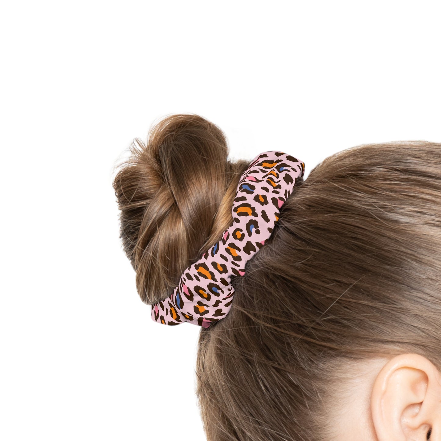 Pink Leopard Print Scrunchie — Colorful Animal Print Hair Accessory