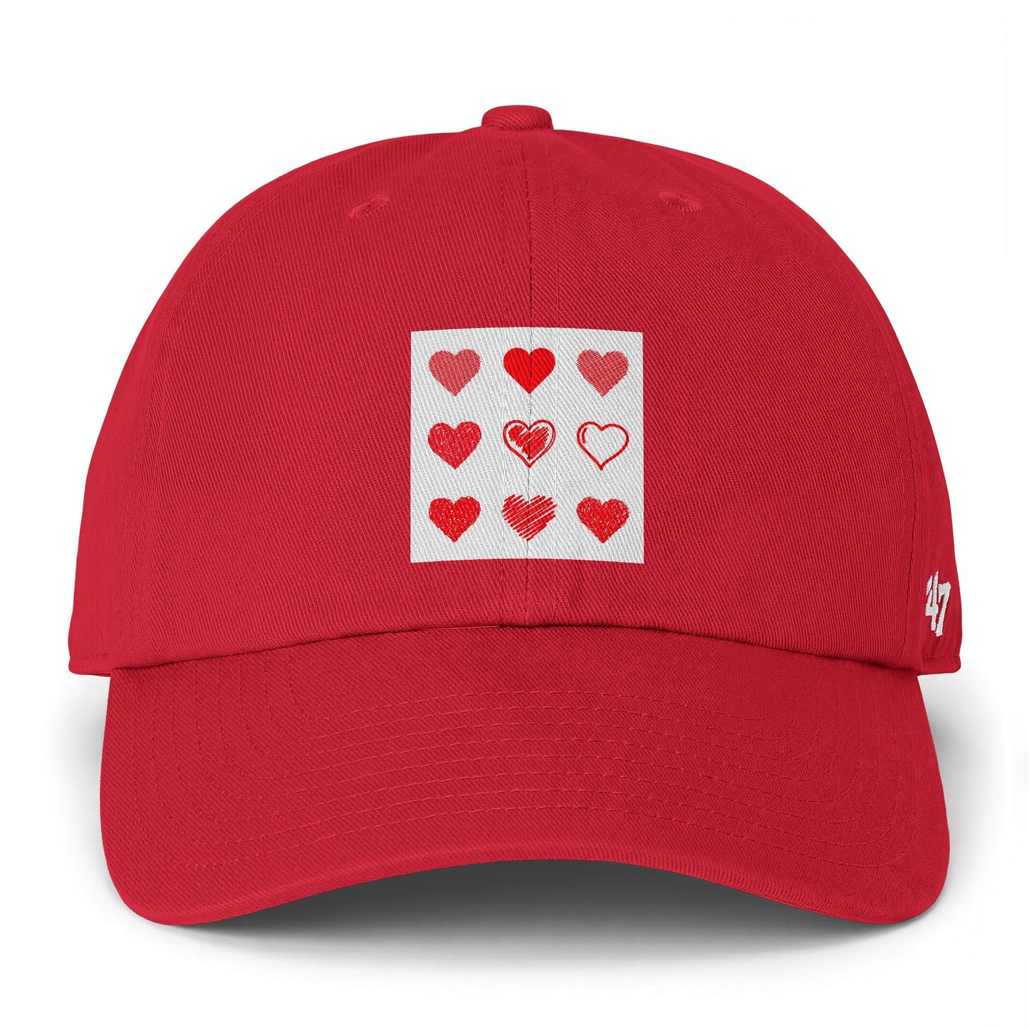 Heart Grid Baseball Cap — Red Heart Patch Dad Hat