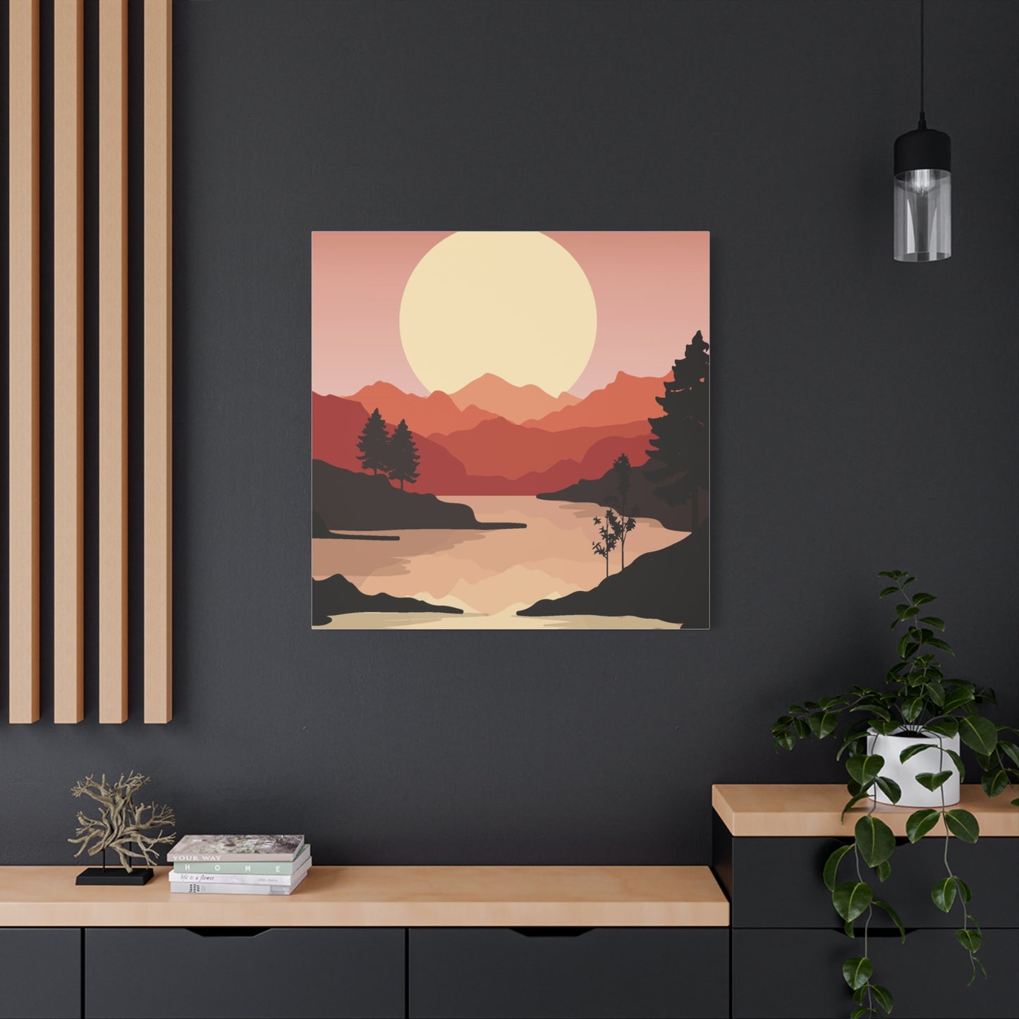 Minimal Mountain Outline Canvas, Stretched Matte, Single-Peak Trail Art | Mountaincore