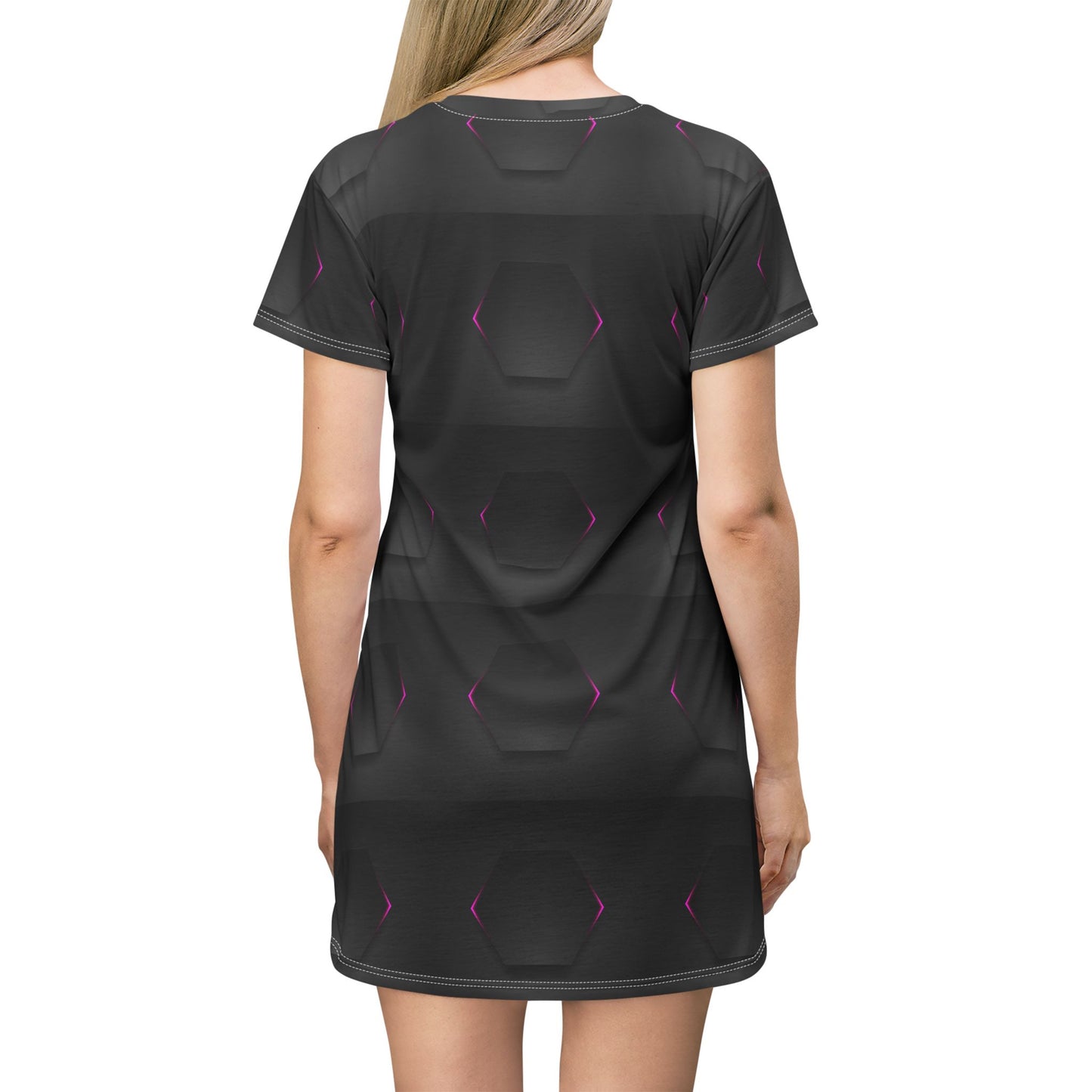 Iowa Pink Logo T‑Shirt Dress — Black All‑Over Print Casual Tee Dress for Women