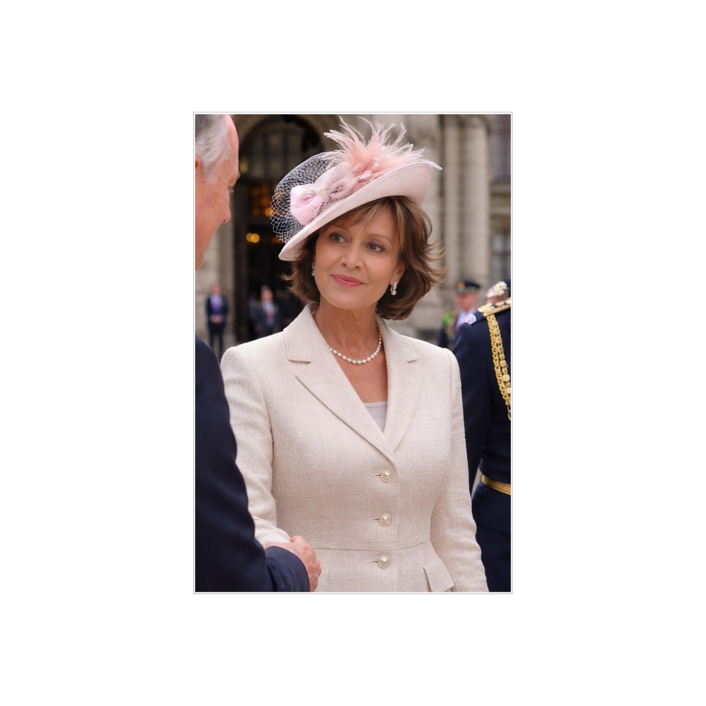Elegant Woman Portrait Foam Board | Vintage Pearl Necklace, Classic Jacket