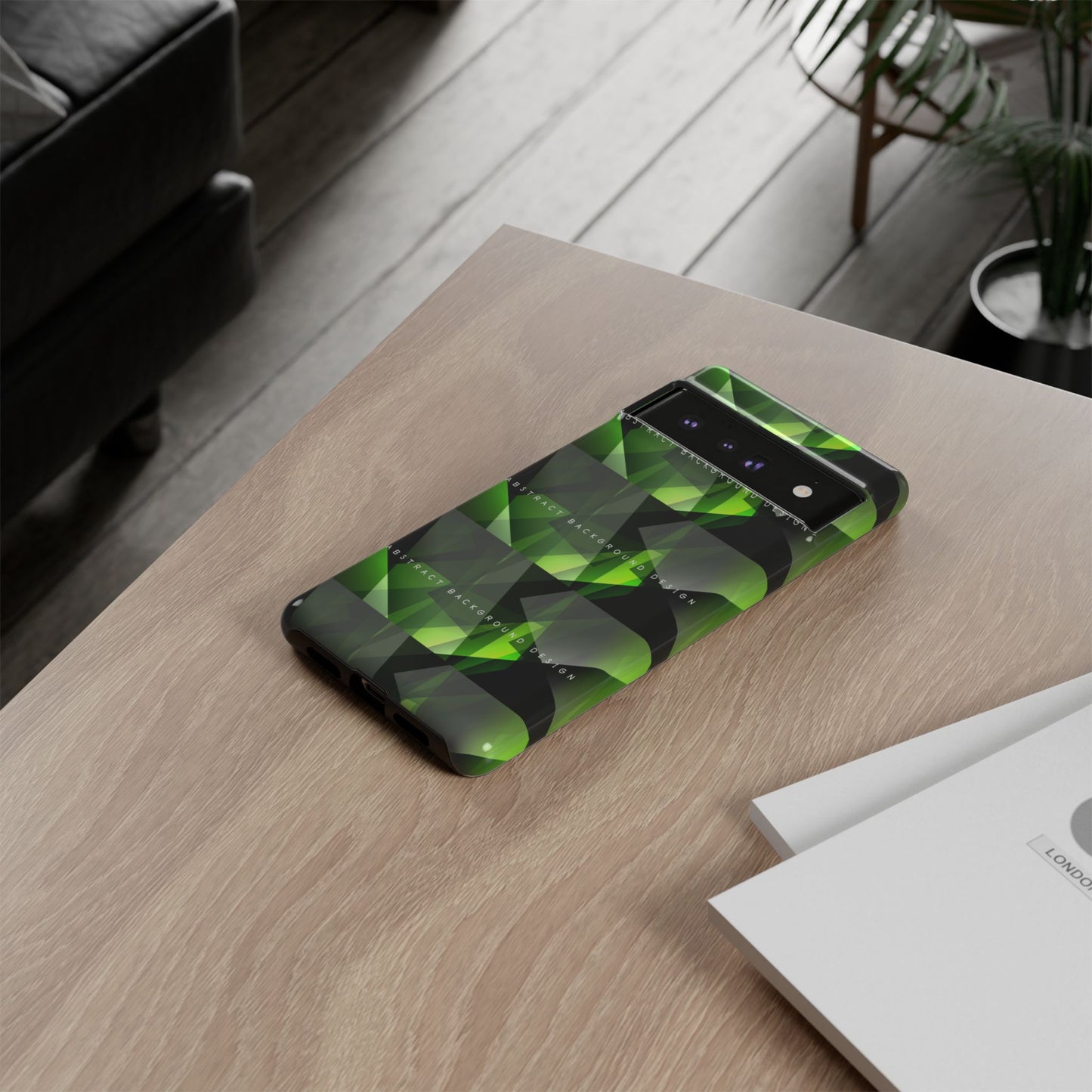 Green Geometric Phone Case — Abstract Triangular Pattern Tough Case