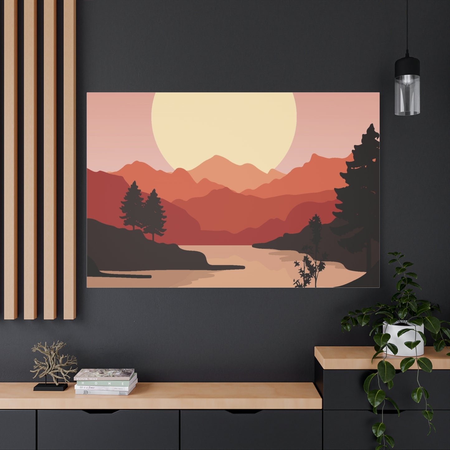 Minimal Mountain Outline Canvas, Stretched Matte, Single-Peak Trail Art | Mountaincore
