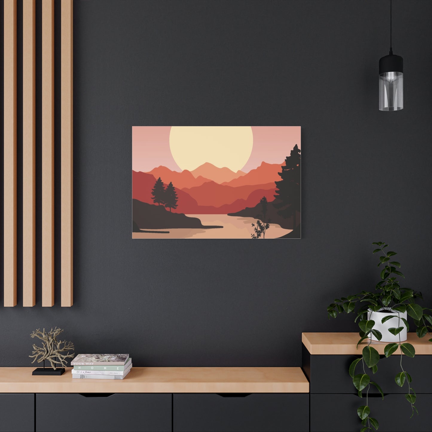 Minimal Mountain Outline Canvas, Stretched Matte, Single-Peak Trail Art | Mountaincore