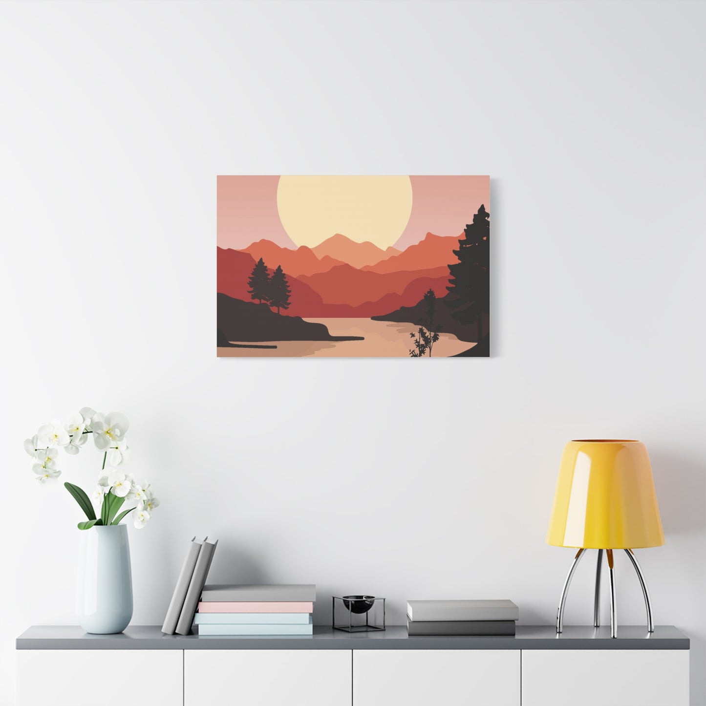 Minimal Mountain Outline Canvas, Stretched Matte, Single-Peak Trail Art | Mountaincore