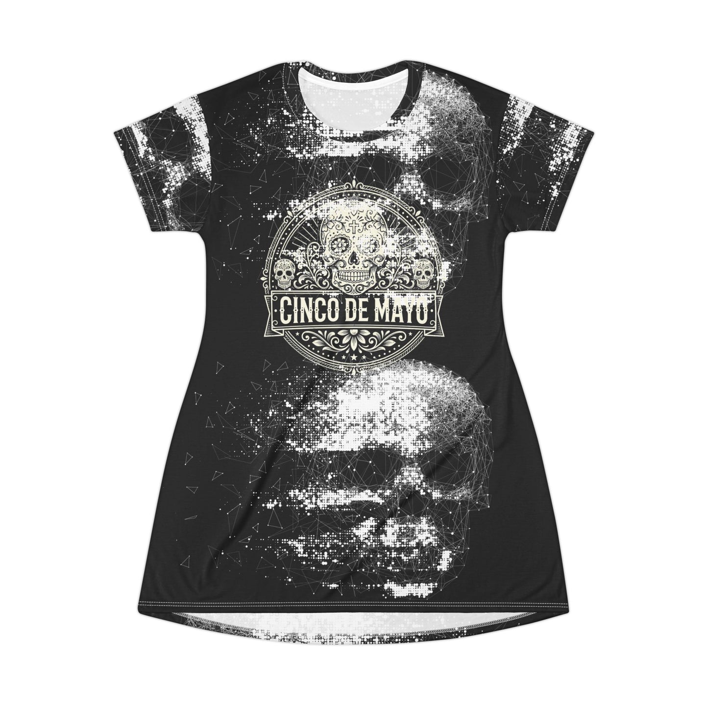 Cinco de Mayo Skull T‑Shirt Dress – Grunge Día de Muertos Graphic AOP