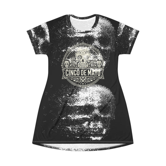Cinco de Mayo Skull T‑Shirt Dress – Grunge Día de Muertos Graphic AOP