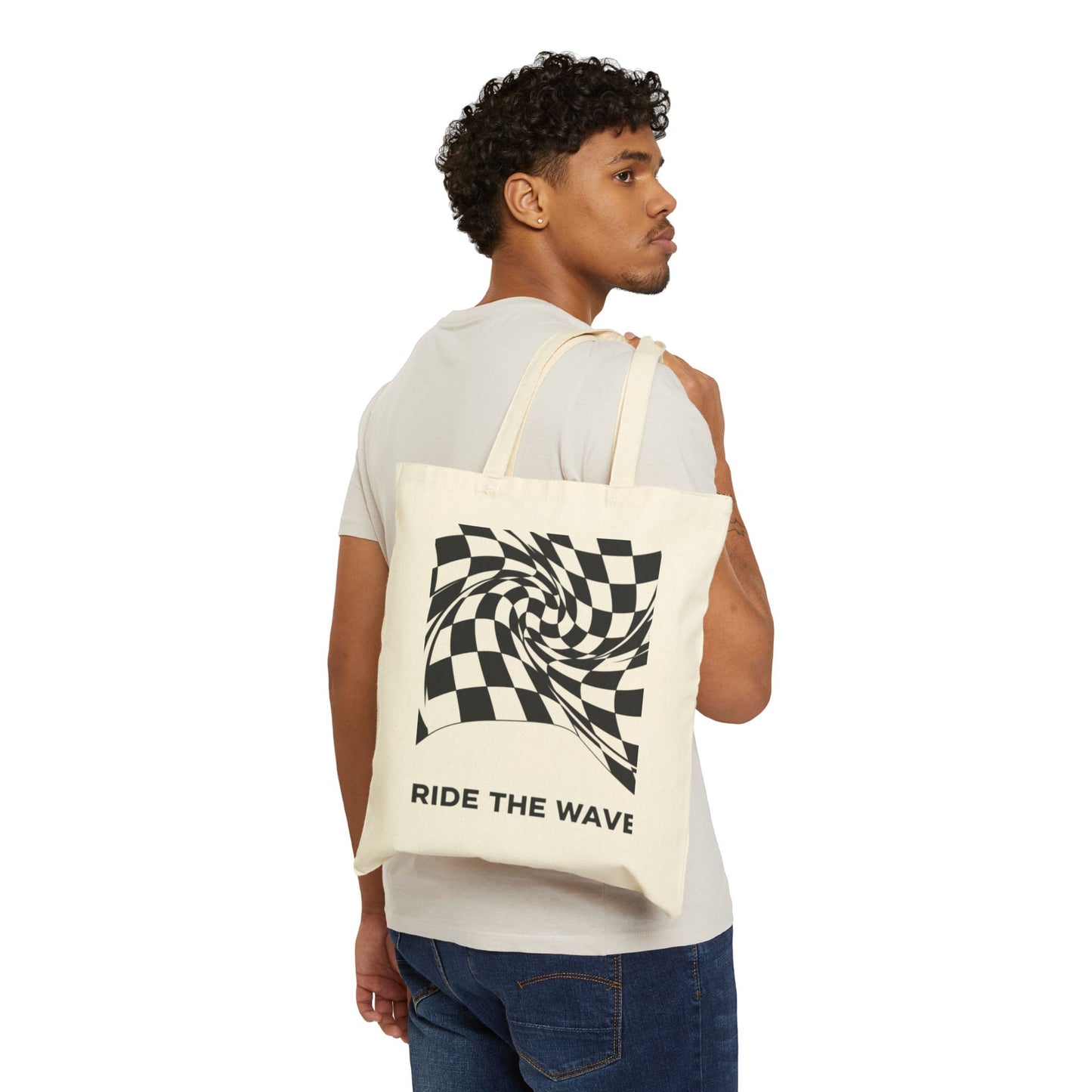 Warped Checker Print Tote | dizzy checker pattern, mod graphic
