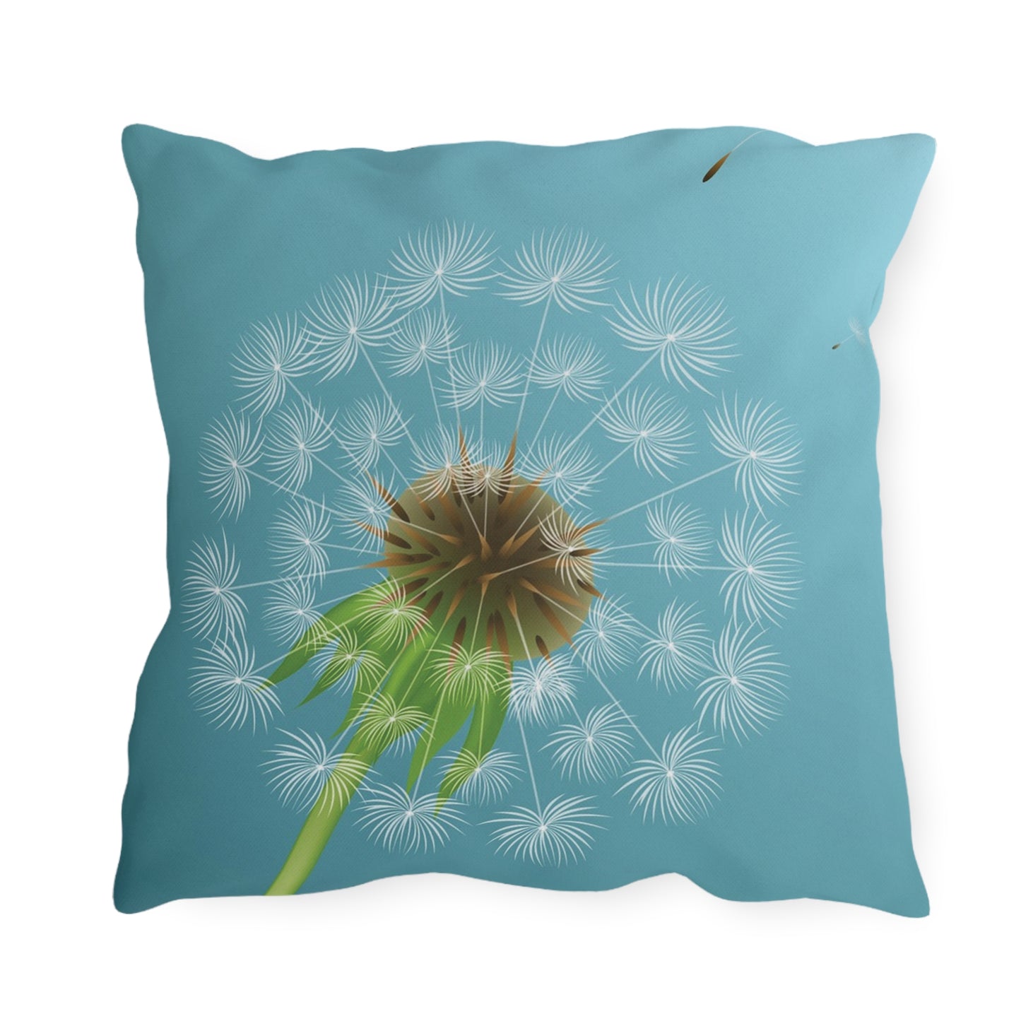 Dandelion Puff Outdoor Pillow | Blue Floral Garden Throw Pillow