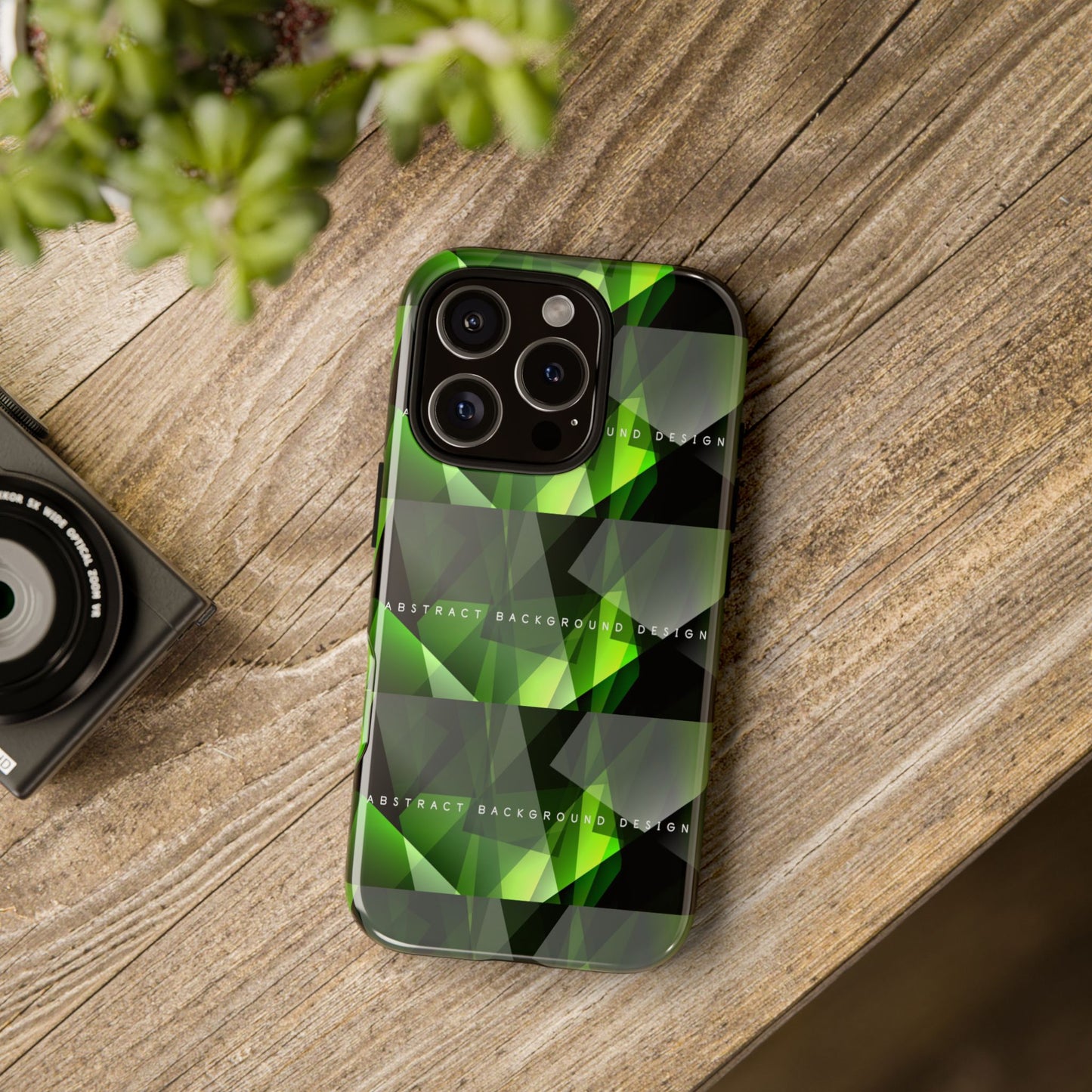 Green Geometric Phone Case — Abstract Triangular Pattern Tough Case