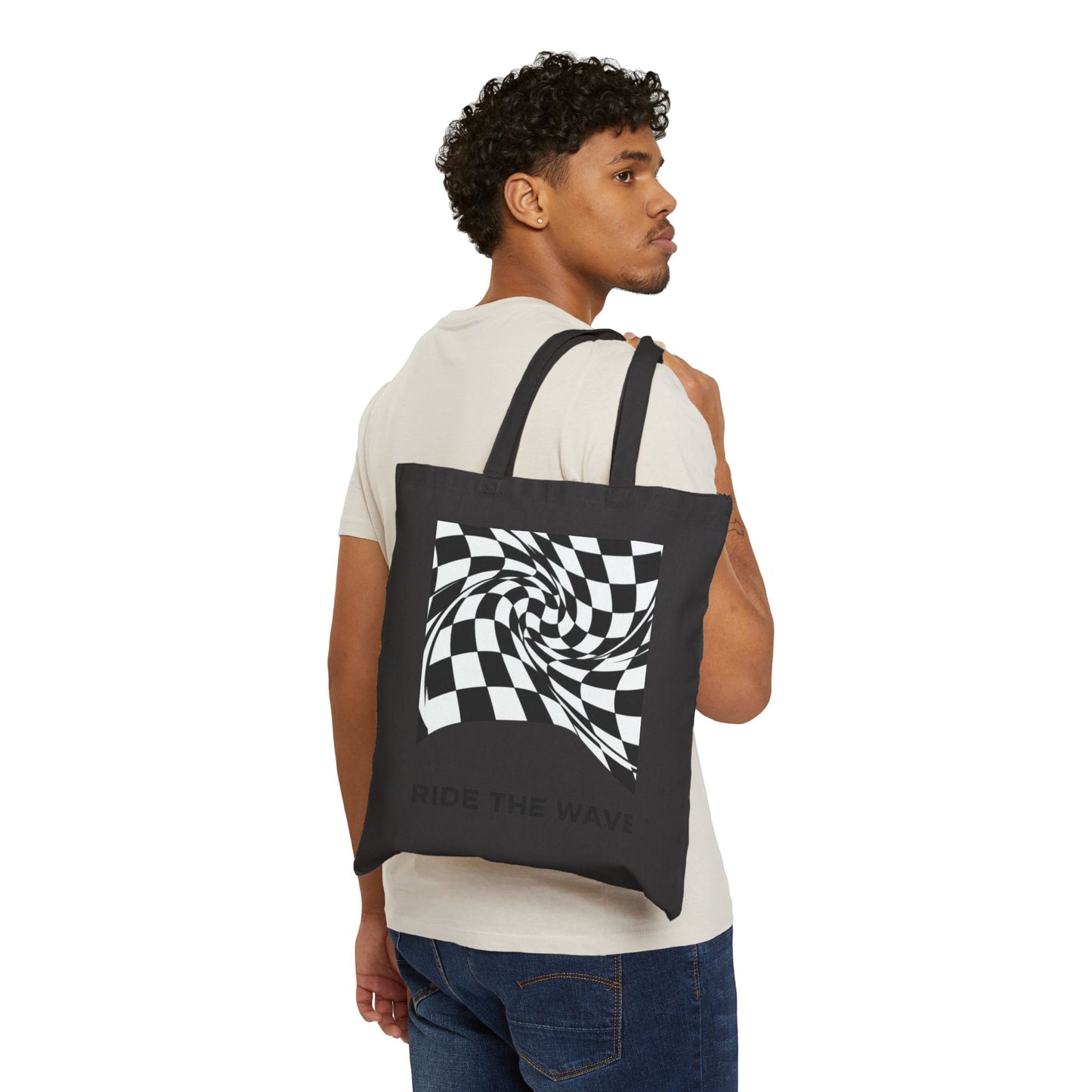 Warped Checker Print Tote | dizzy checker pattern, mod graphic