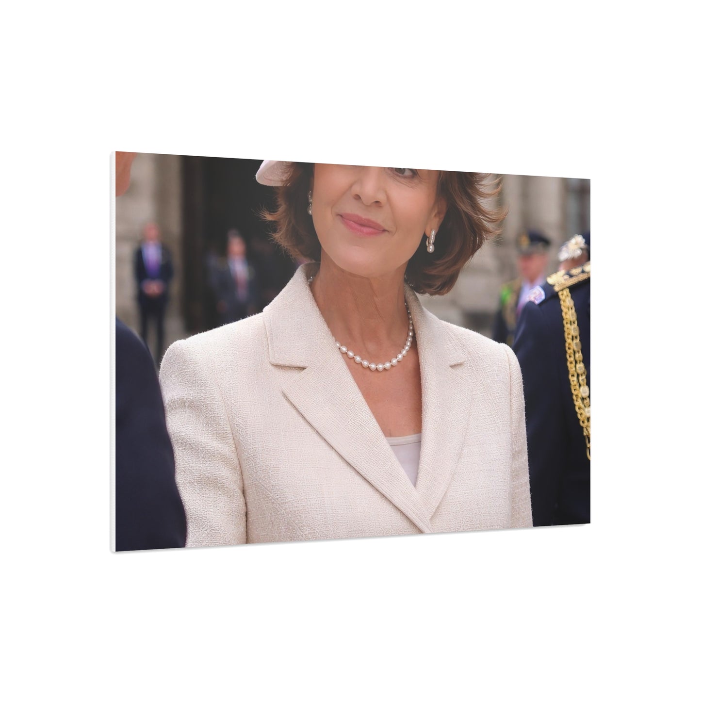Elegant Woman Portrait Foam Board | Vintage Pearl Necklace, Classic Jacket