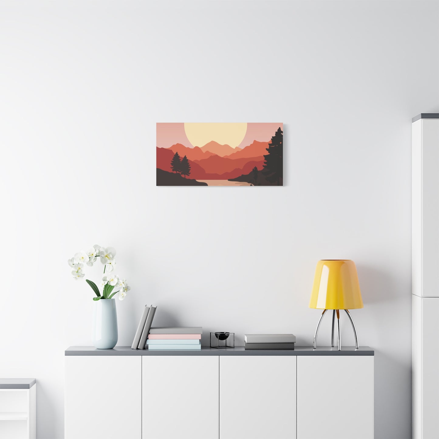 Minimal Mountain Outline Canvas, Stretched Matte, Single-Peak Trail Art | Mountaincore