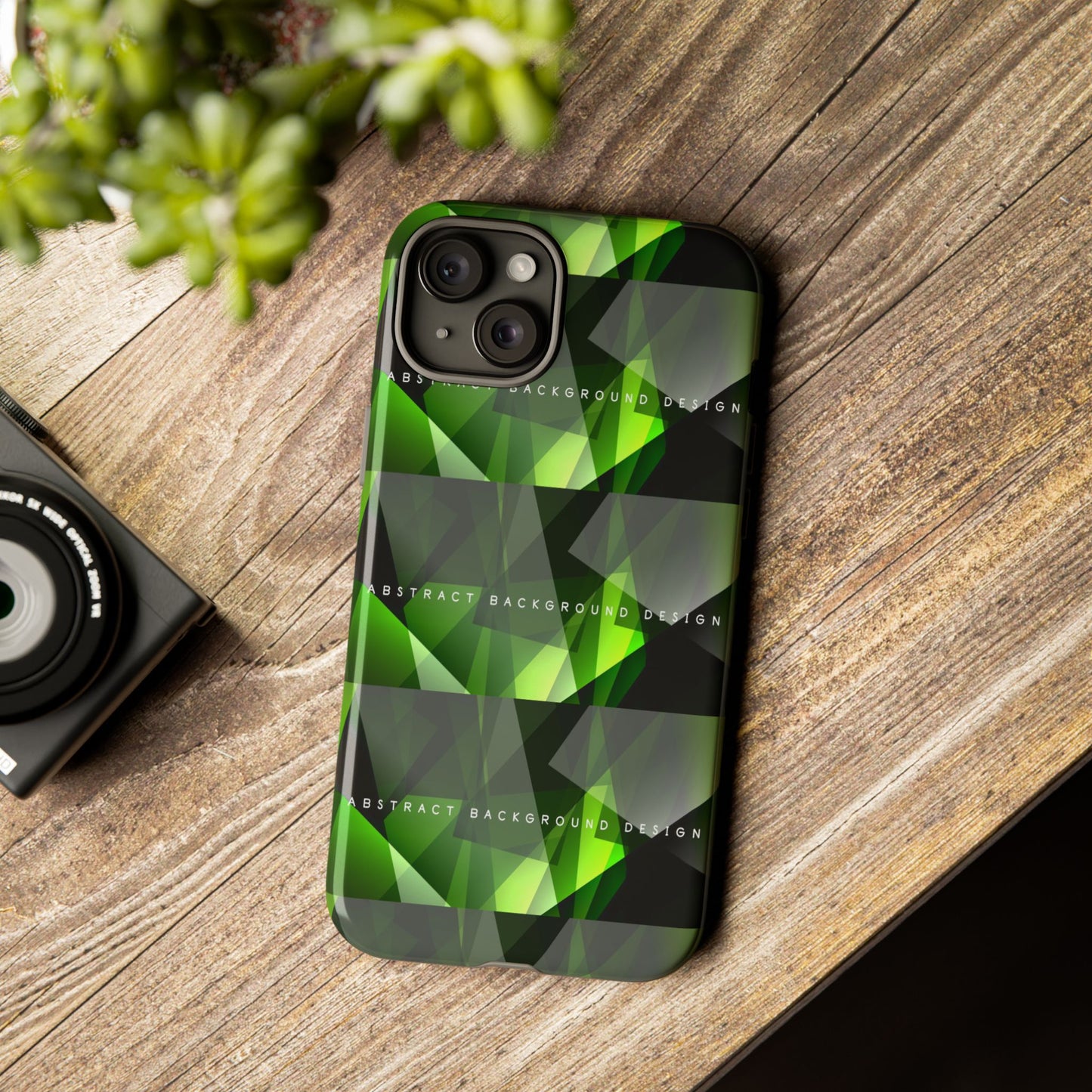 Green Geometric Phone Case — Abstract Triangular Pattern Tough Case
