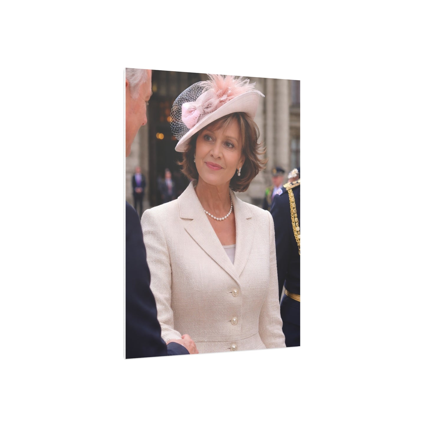 Elegant Woman Portrait Foam Board | Vintage Pearl Necklace, Classic Jacket