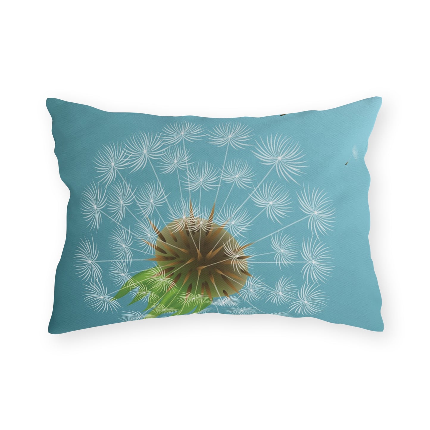 Dandelion Puff Outdoor Pillow | Blue Floral Garden Throw Pillow