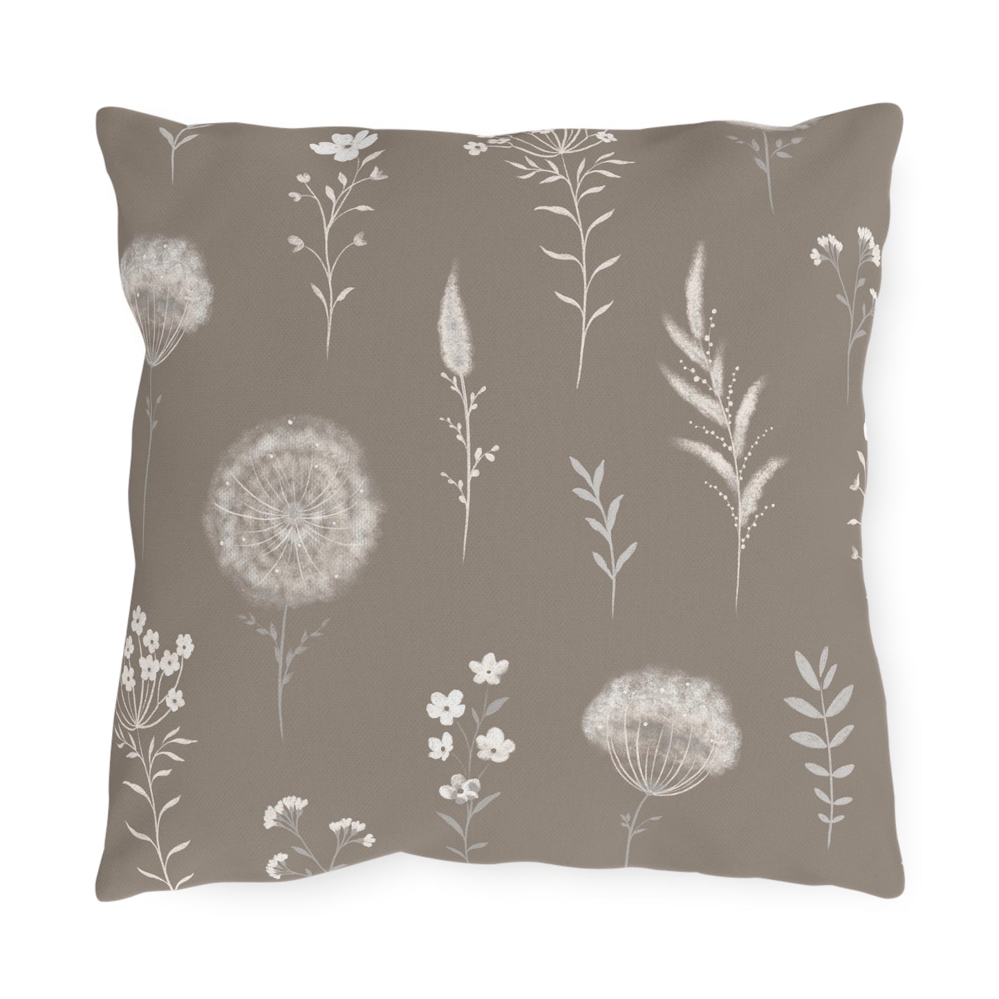Neutral Dandelion Floral Outdoor Pillow | Botanical Throw Cushion