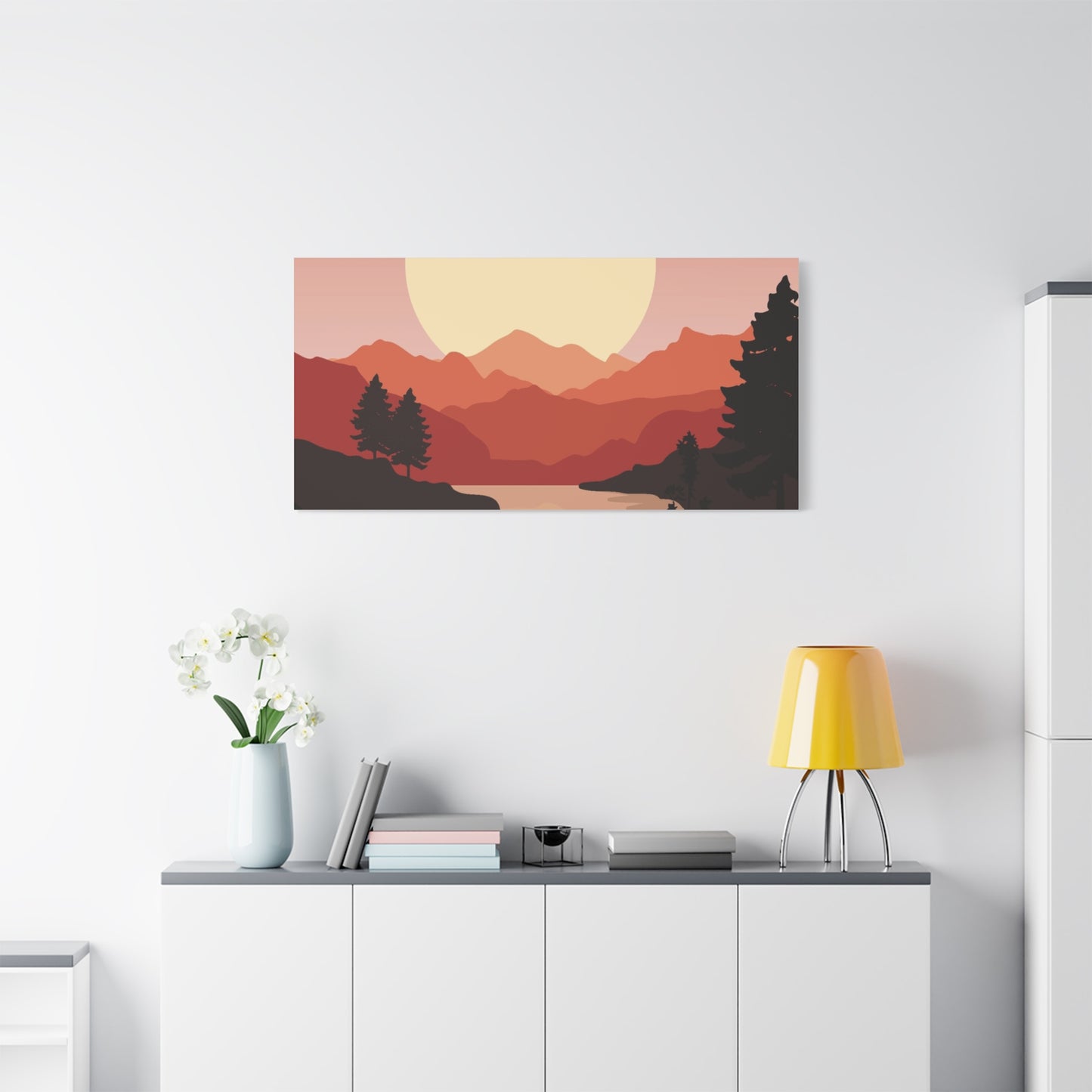Minimal Mountain Outline Canvas, Stretched Matte, Single-Peak Trail Art | Mountaincore