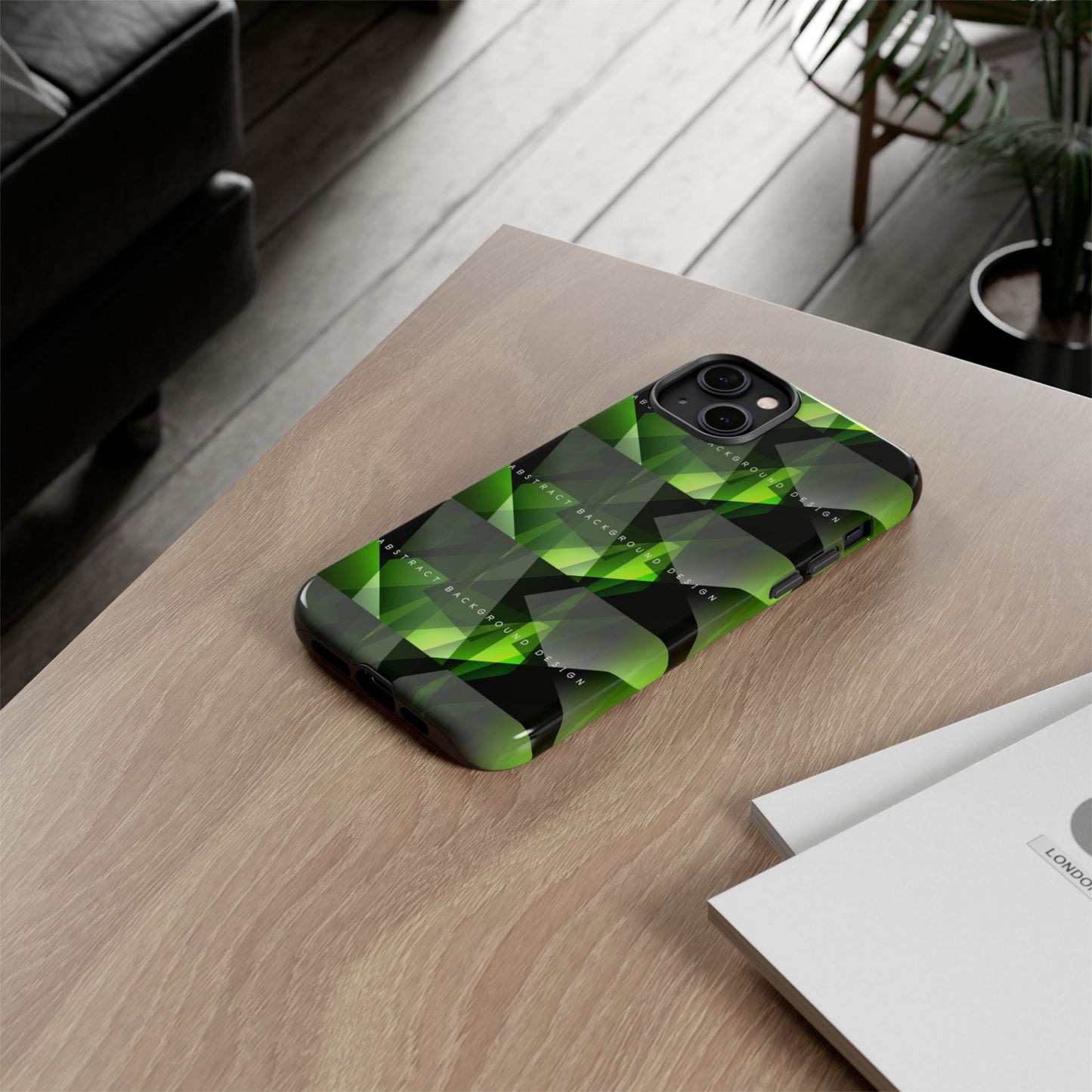 Green Geometric Phone Case — Abstract Triangular Pattern Tough Case