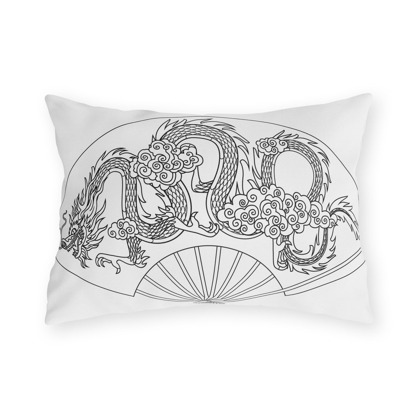 Oriental Dragon Fan Outdoor Pillow | Asian Dragon Illustration, Patio Decor