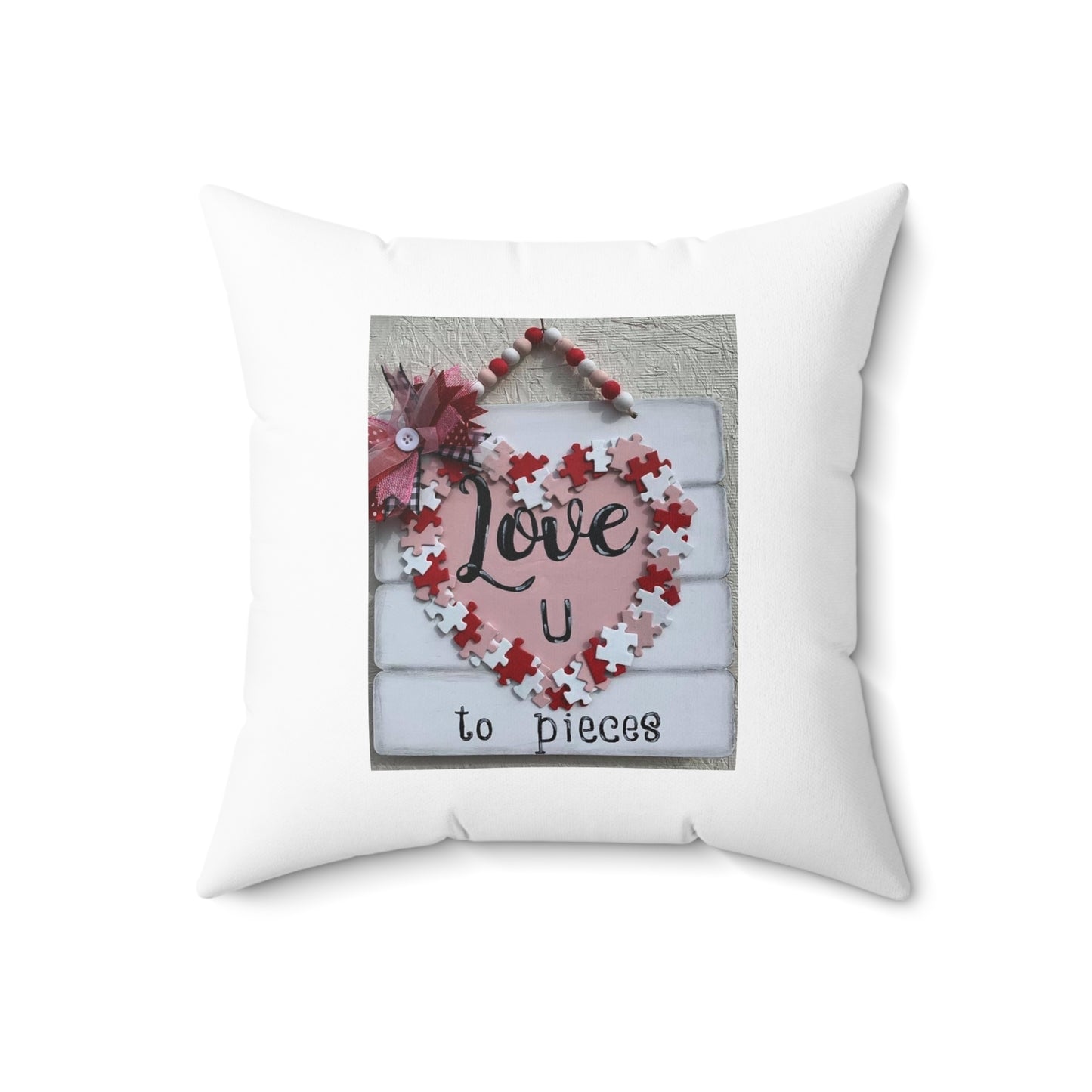 Valentine Puzzle Heart Pillow — "Love U to Pieces" Decorative Throw Pillow