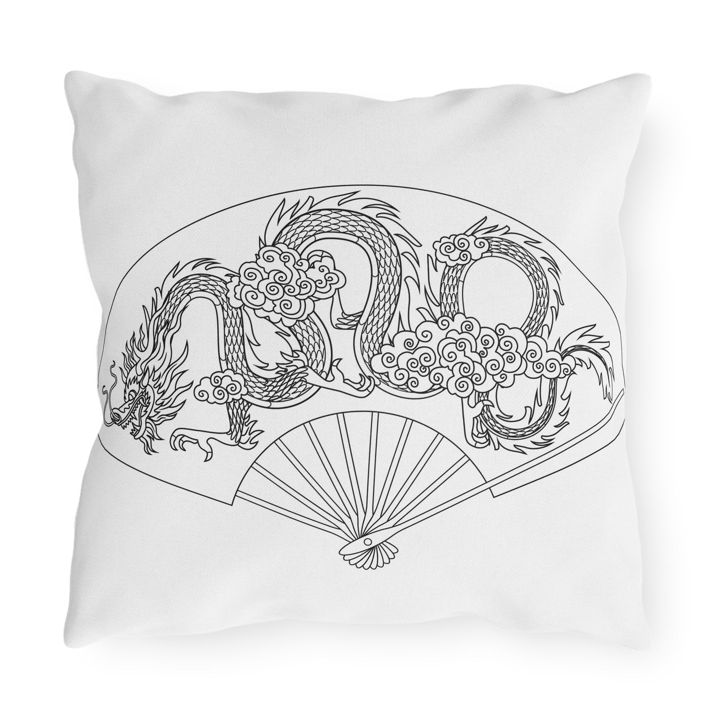 Oriental Dragon Fan Outdoor Pillow | Asian Dragon Illustration, Patio Decor