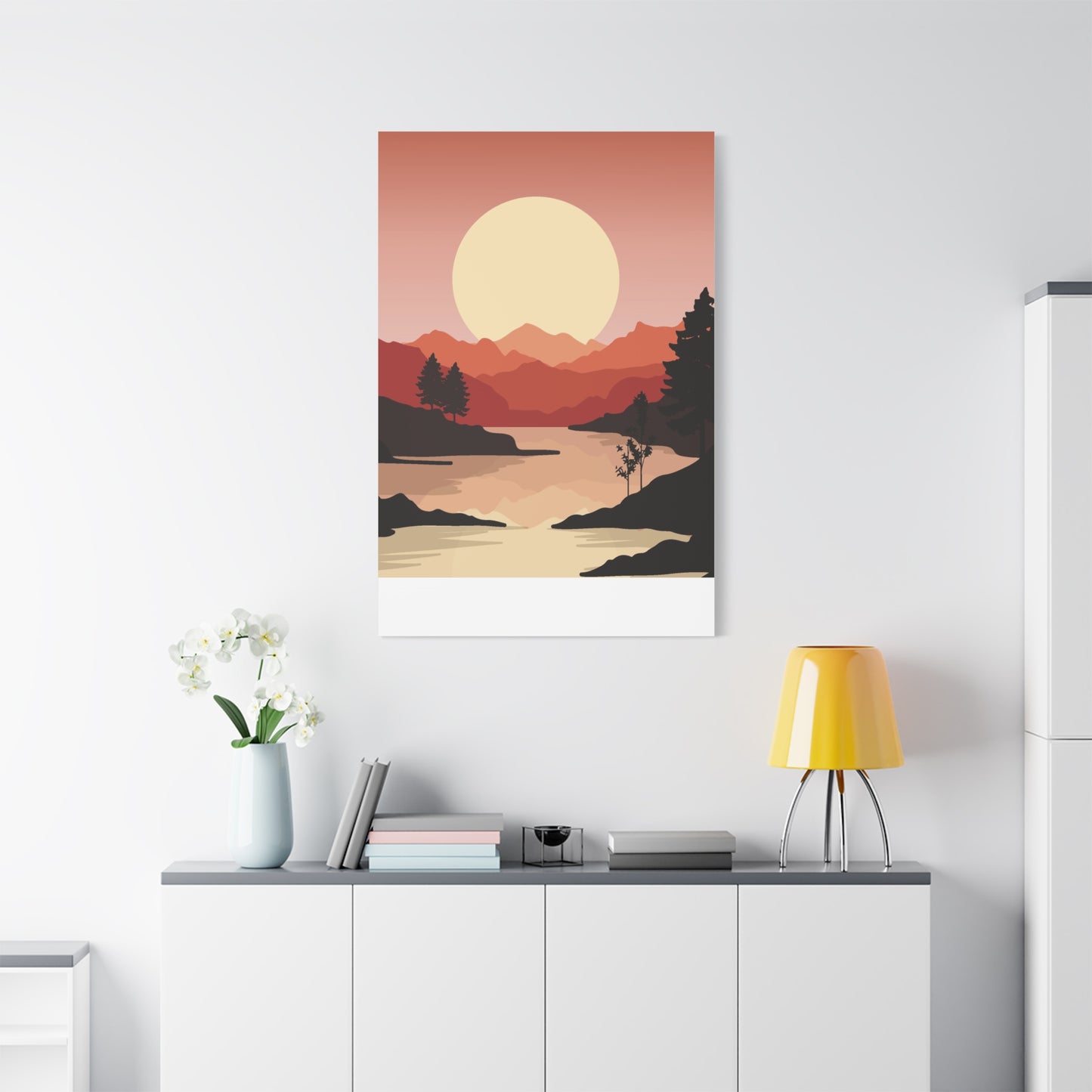 Minimal Mountain Outline Canvas, Stretched Matte, Single-Peak Trail Art | Mountaincore