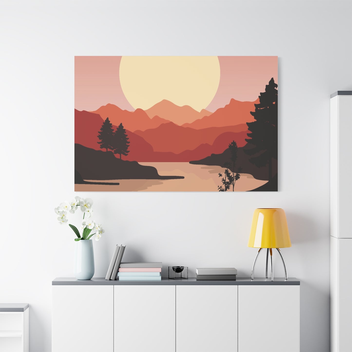 Minimal Mountain Outline Canvas, Stretched Matte, Single-Peak Trail Art | Mountaincore