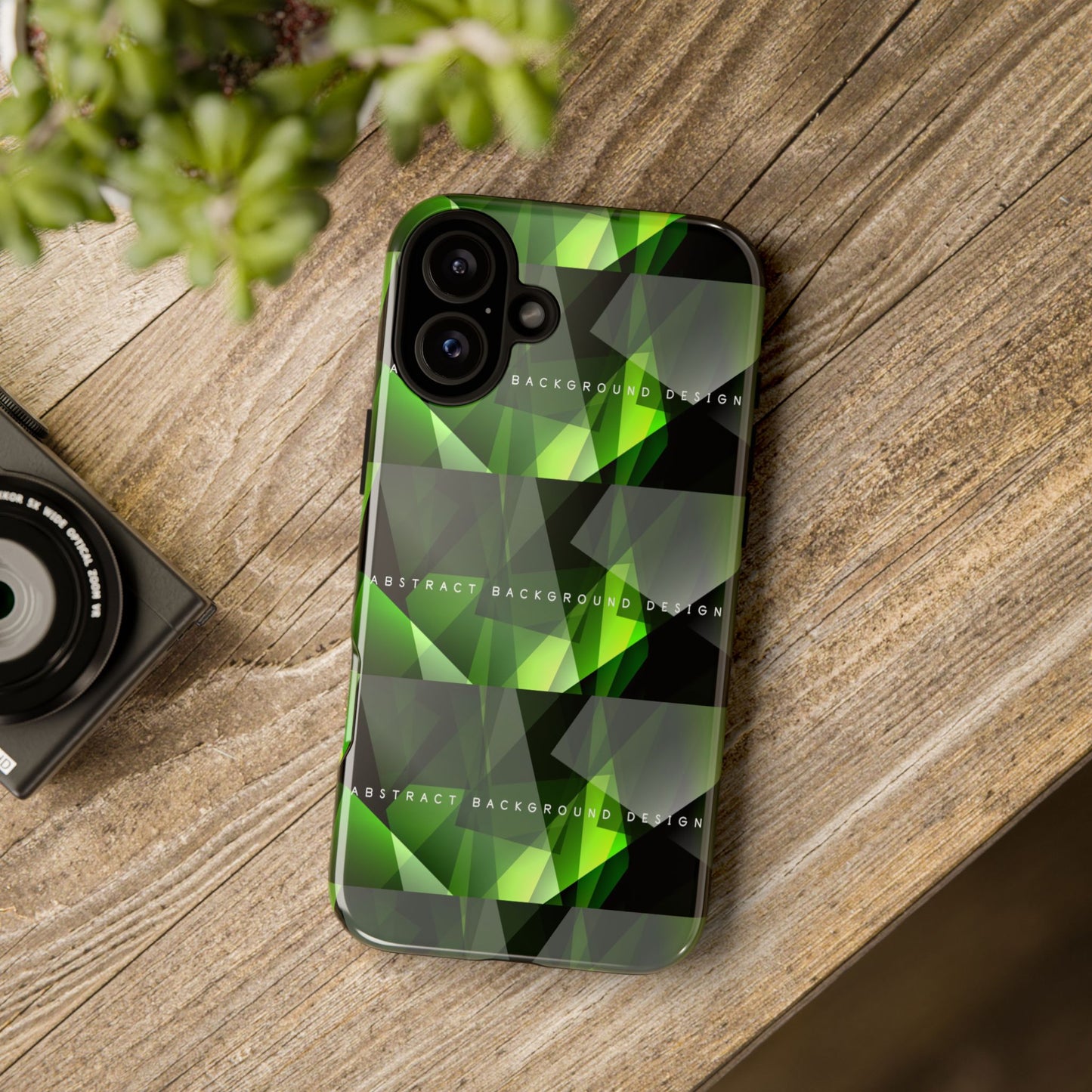 Green Geometric Phone Case — Abstract Triangular Pattern Tough Case