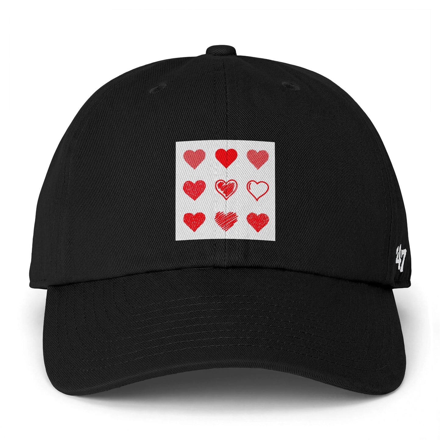 Heart Grid Baseball Cap — Red Heart Patch Dad Hat