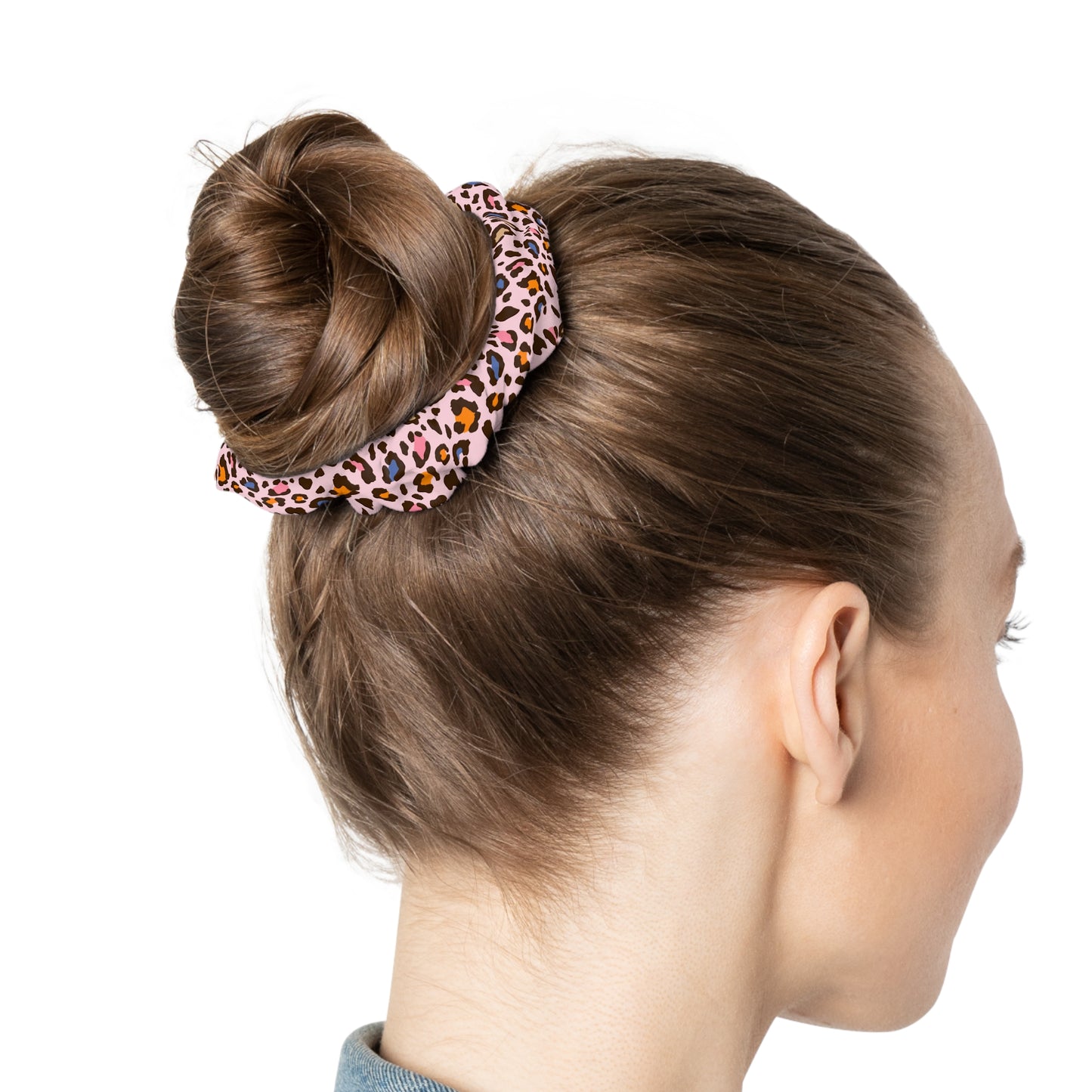 Pink Leopard Print Scrunchie — Colorful Animal Print Hair Accessory
