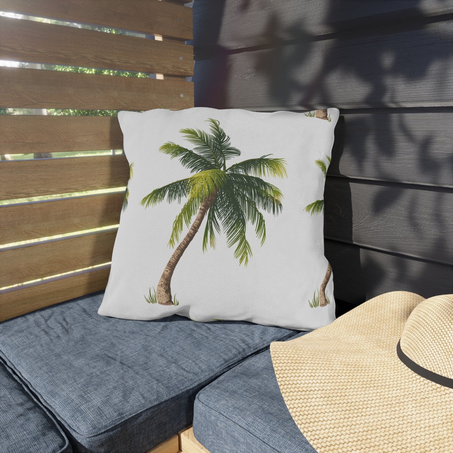Palm Tree Pattern Outdoor Pillow | Tropical Coastal Patio Cushion