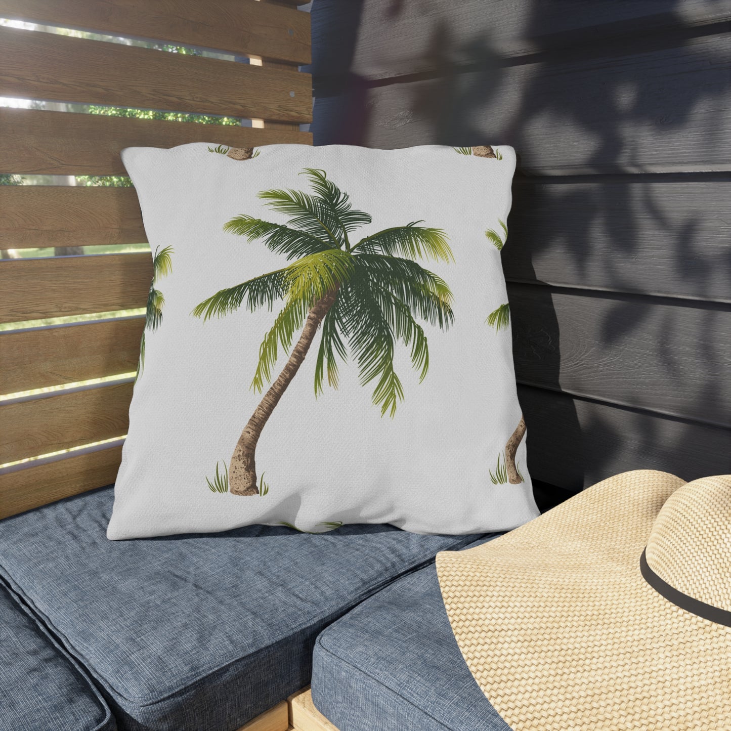 Palm Tree Pattern Outdoor Pillow | Tropical Coastal Patio Cushion
