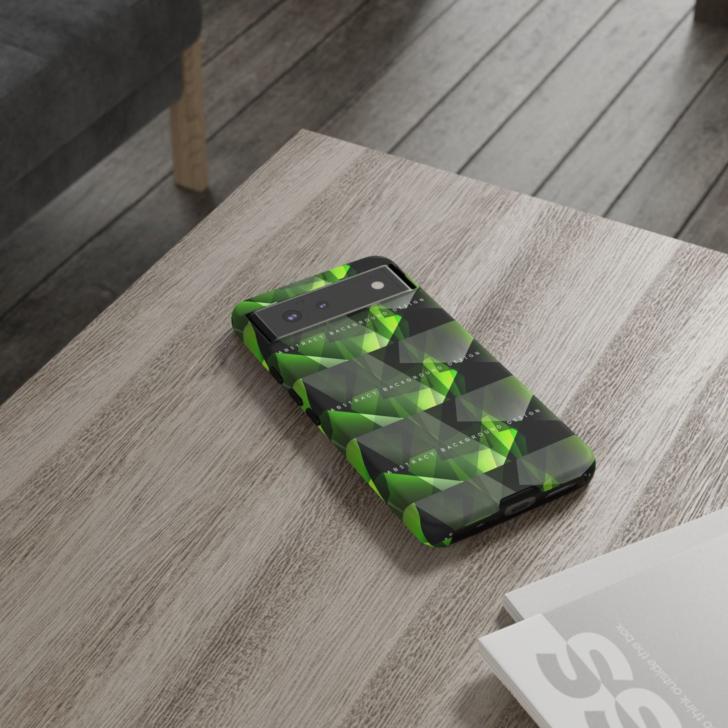 Green Geometric Phone Case — Abstract Triangular Pattern Tough Case