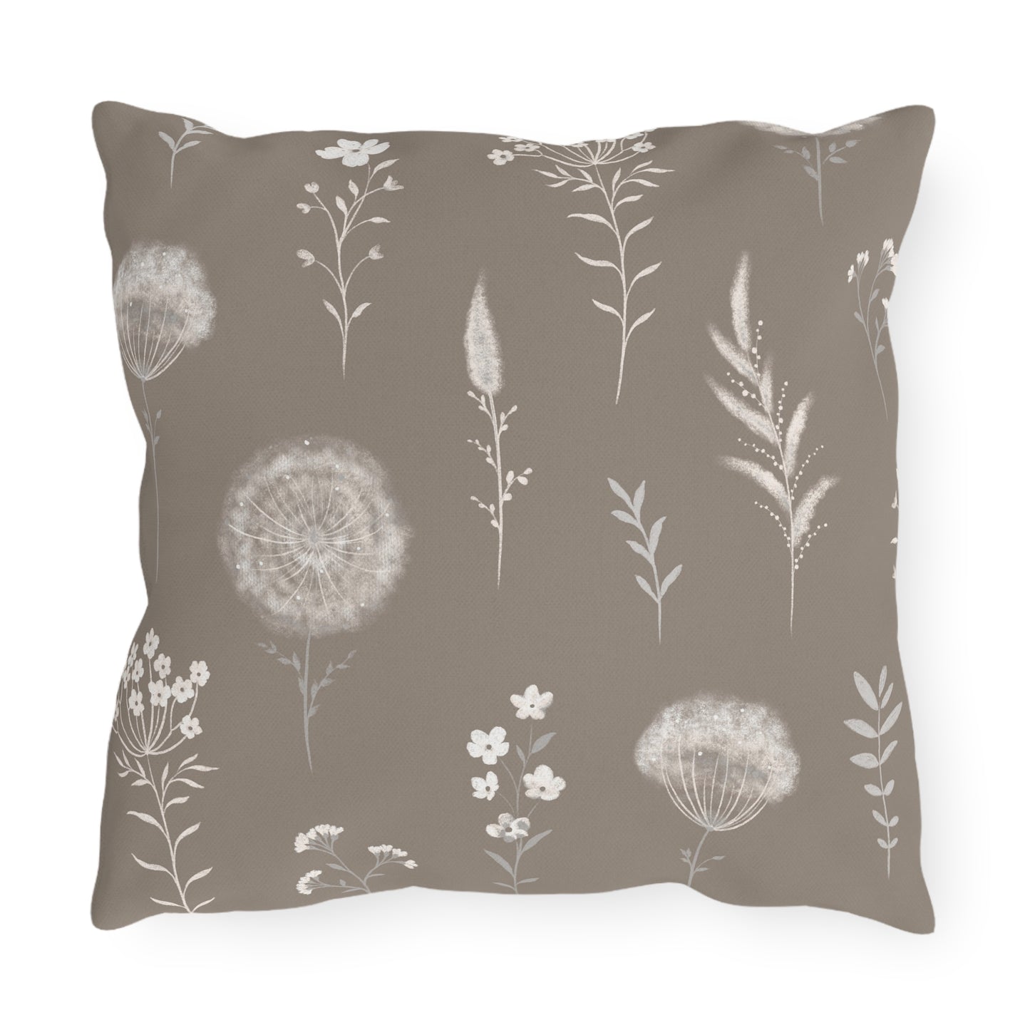 Neutral Dandelion Floral Outdoor Pillow | Botanical Throw Cushion