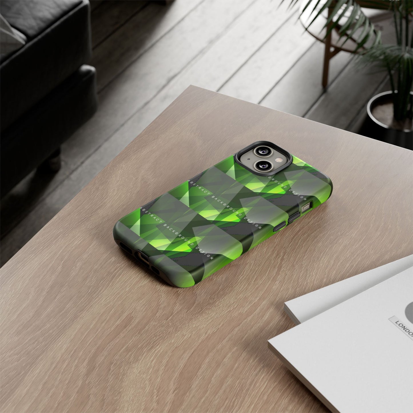 Green Geometric Phone Case — Abstract Triangular Pattern Tough Case