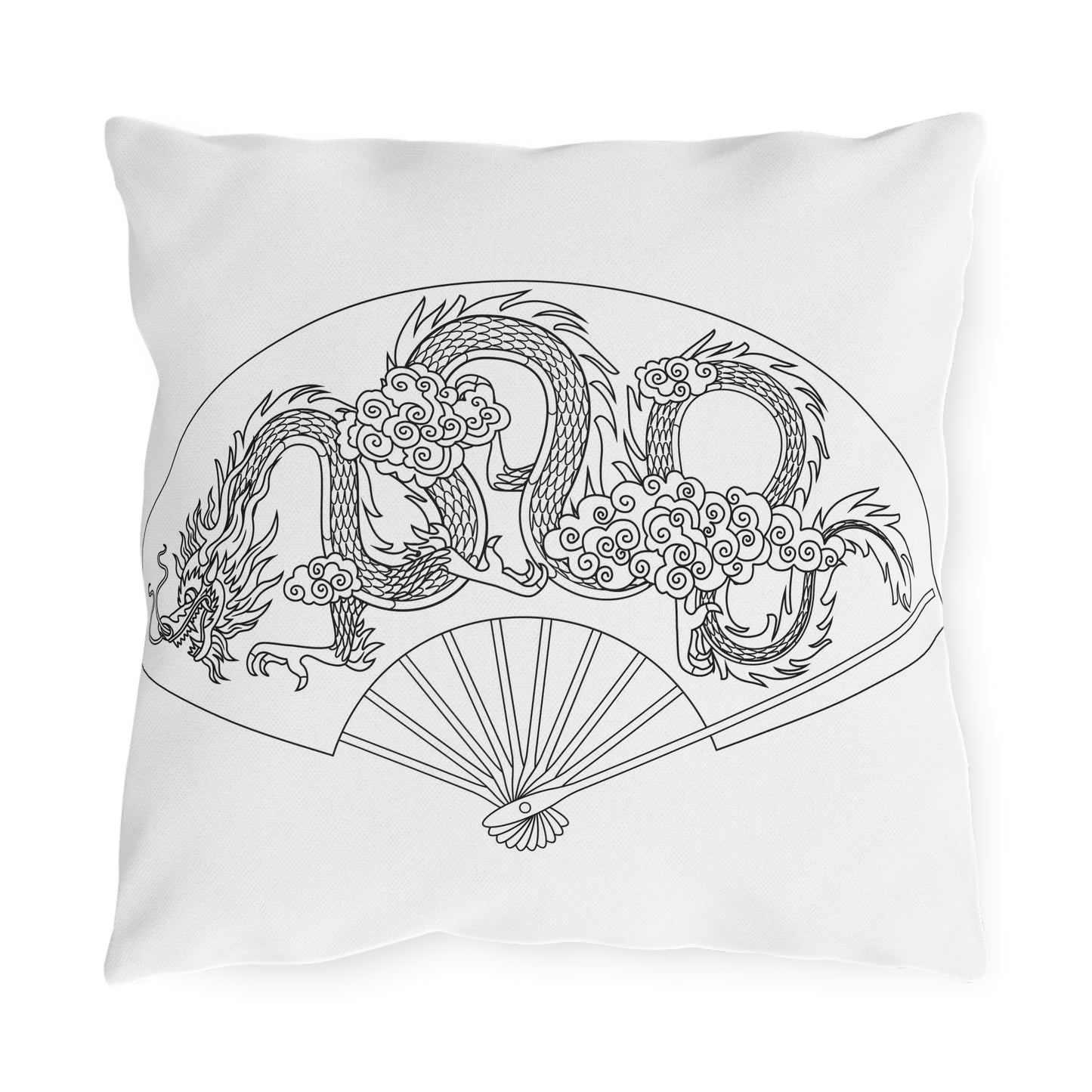 Oriental Dragon Fan Outdoor Pillow | Asian Dragon Illustration, Patio Decor