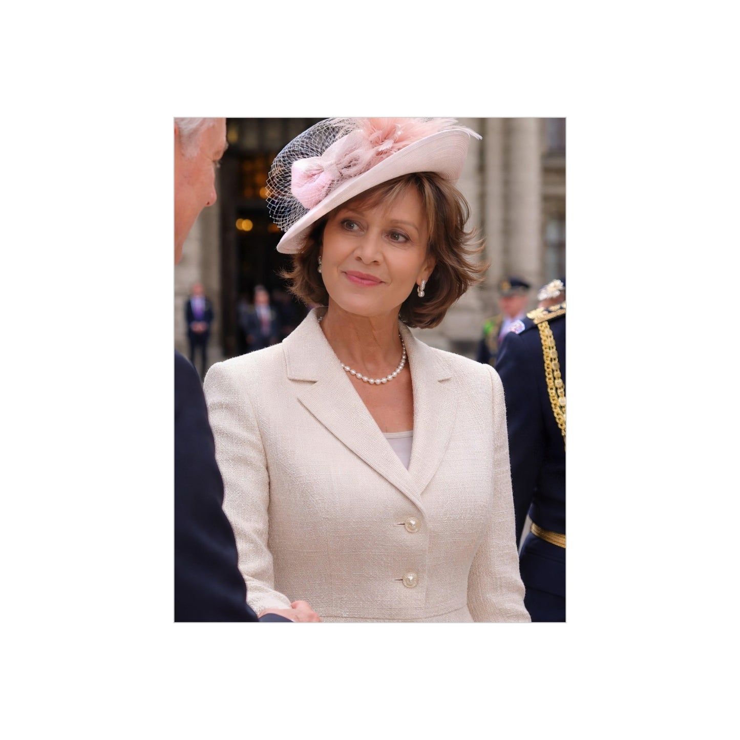 Elegant Woman Portrait Foam Board | Vintage Pearl Necklace, Classic Jacket