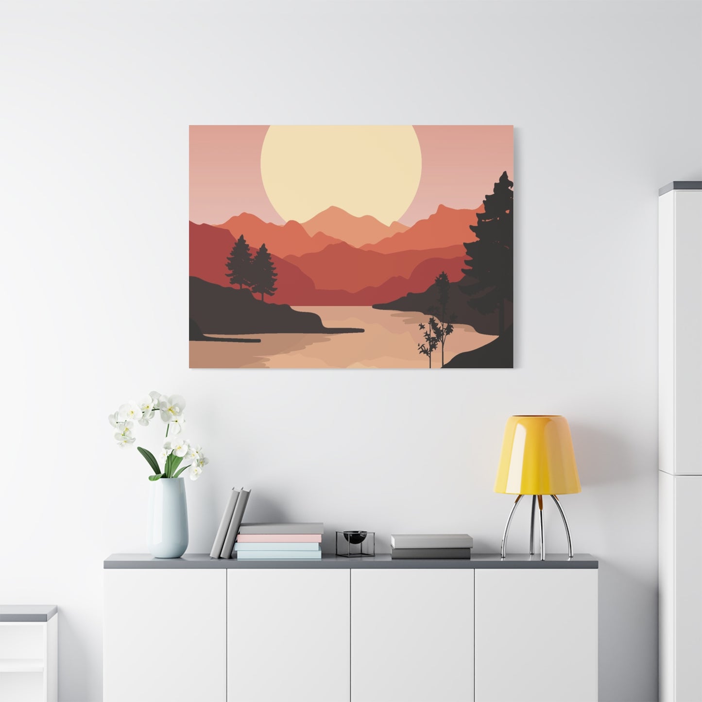 Minimal Mountain Outline Canvas, Stretched Matte, Single-Peak Trail Art | Mountaincore