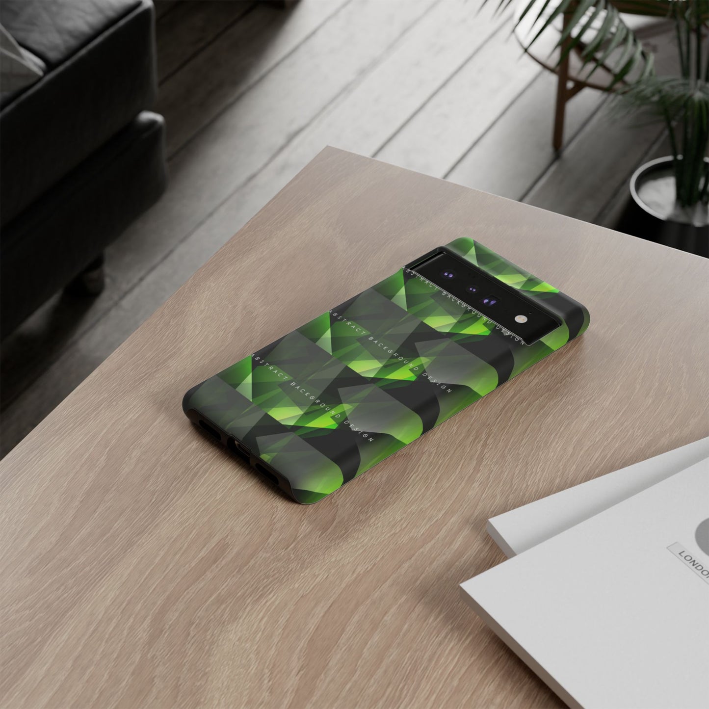 Green Geometric Phone Case — Abstract Triangular Pattern Tough Case