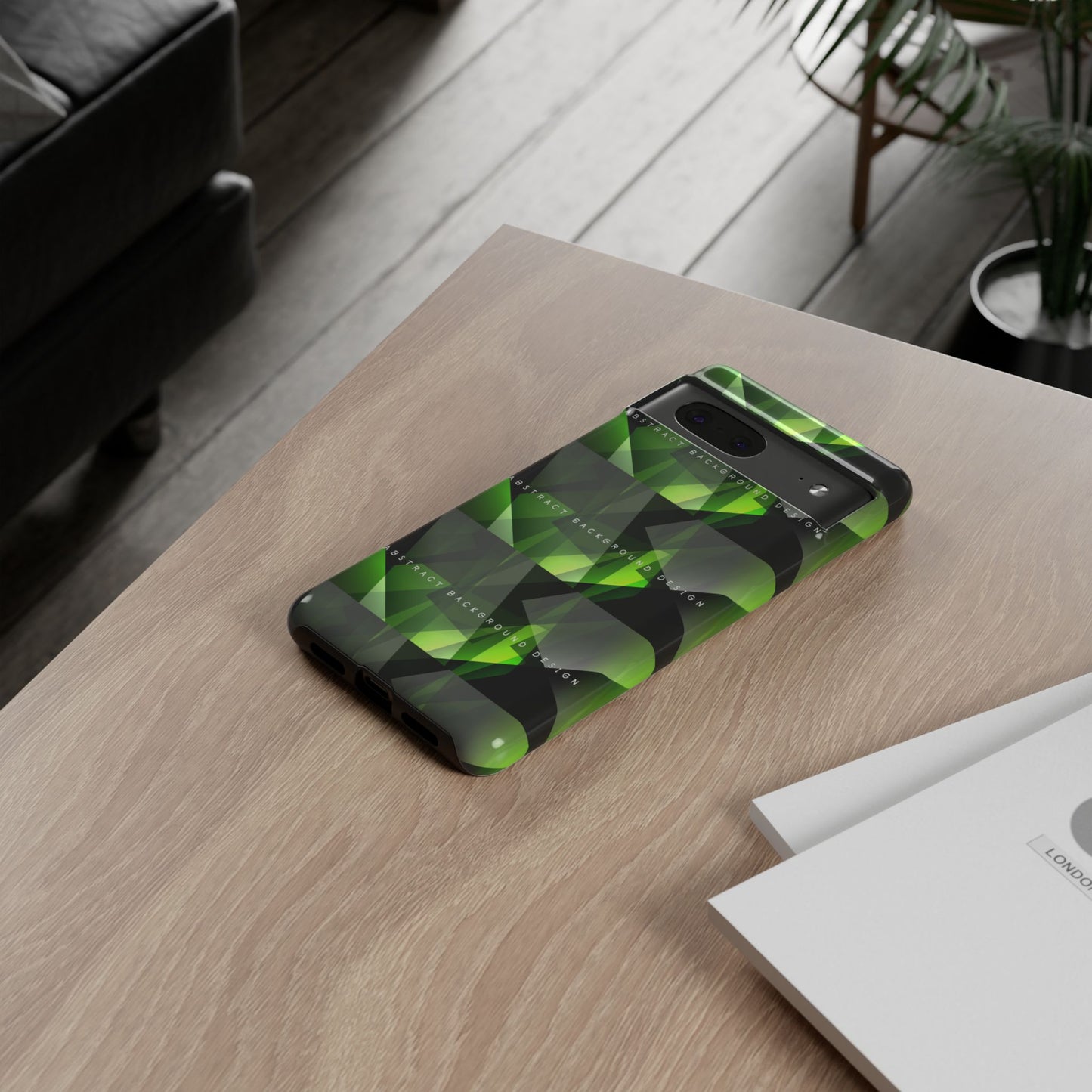 Green Geometric Phone Case — Abstract Triangular Pattern Tough Case