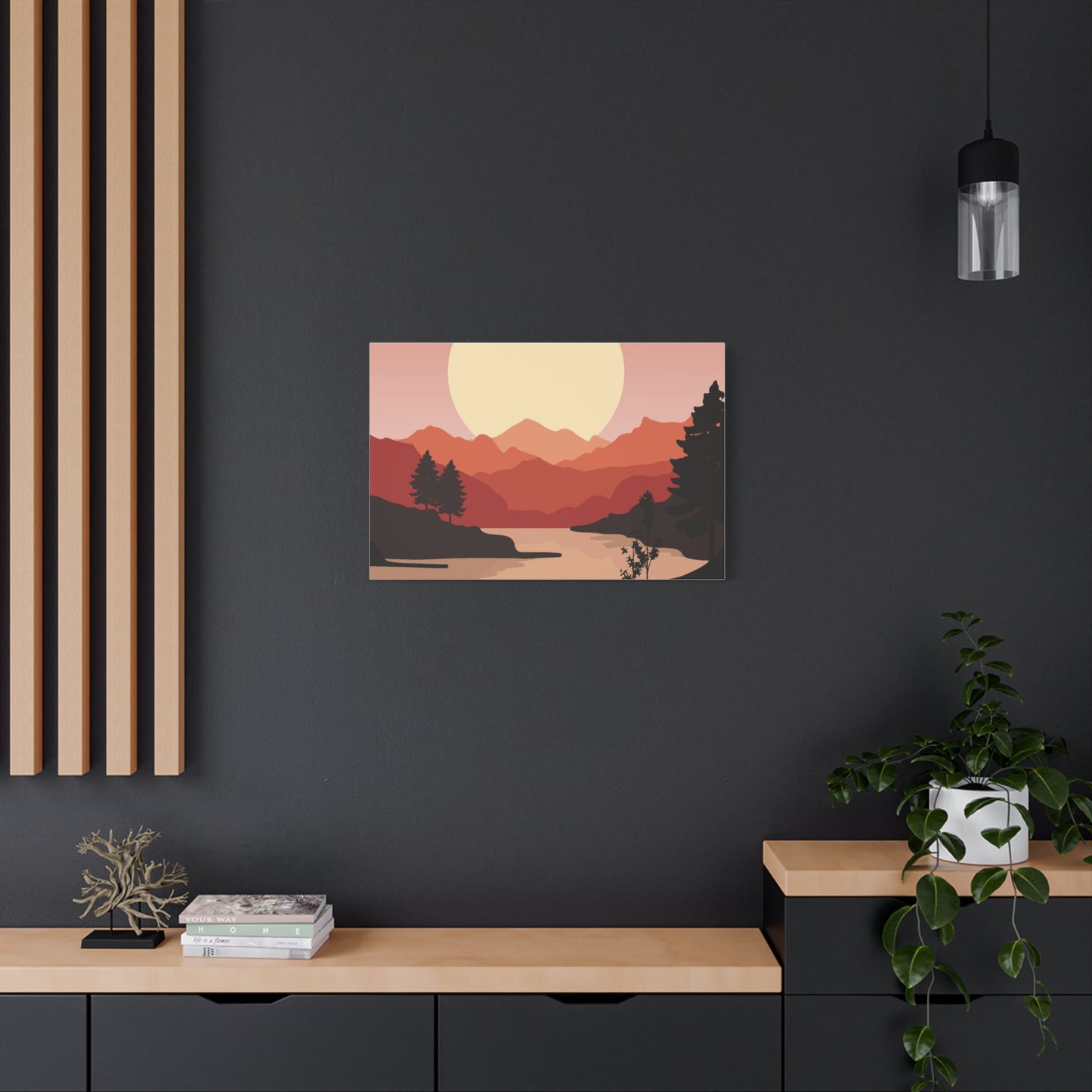 Minimal Mountain Outline Canvas, Stretched Matte, Single-Peak Trail Art | Mountaincore
