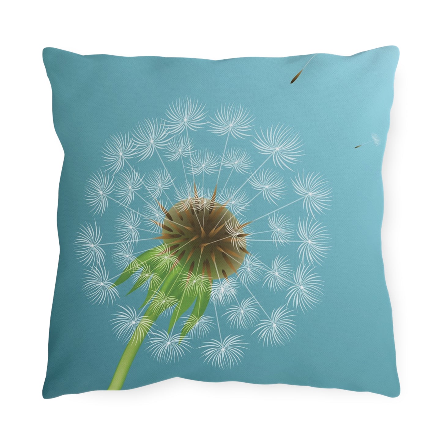Dandelion Puff Outdoor Pillow | Blue Floral Garden Throw Pillow