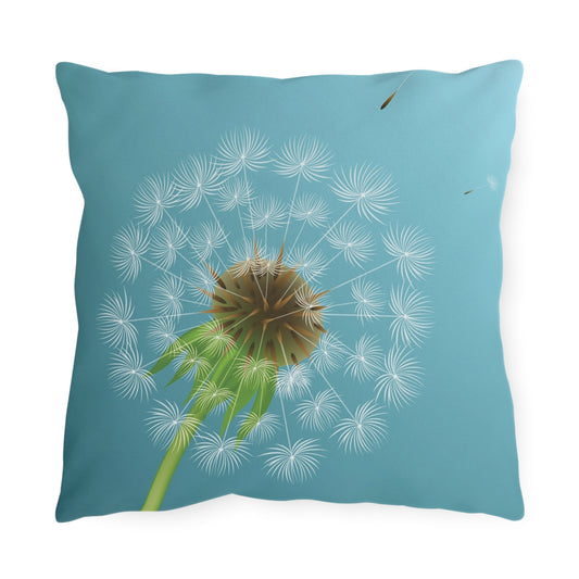 Dandelion Puff Outdoor Pillow | Blue Floral Garden Throw Pillow