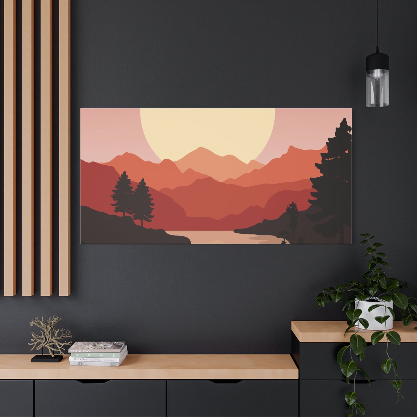 Minimal Mountain Outline Canvas, Stretched Matte, Single-Peak Trail Art | Mountaincore