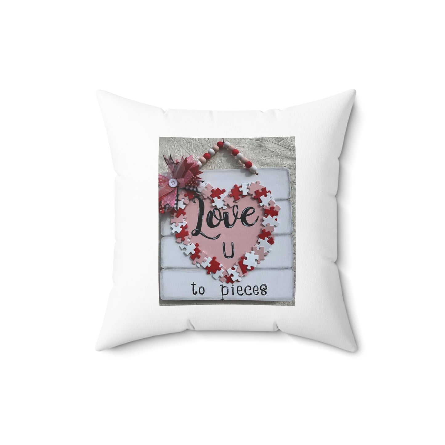 Valentine Puzzle Heart Pillow — "Love U to Pieces" Decorative Throw Pillow