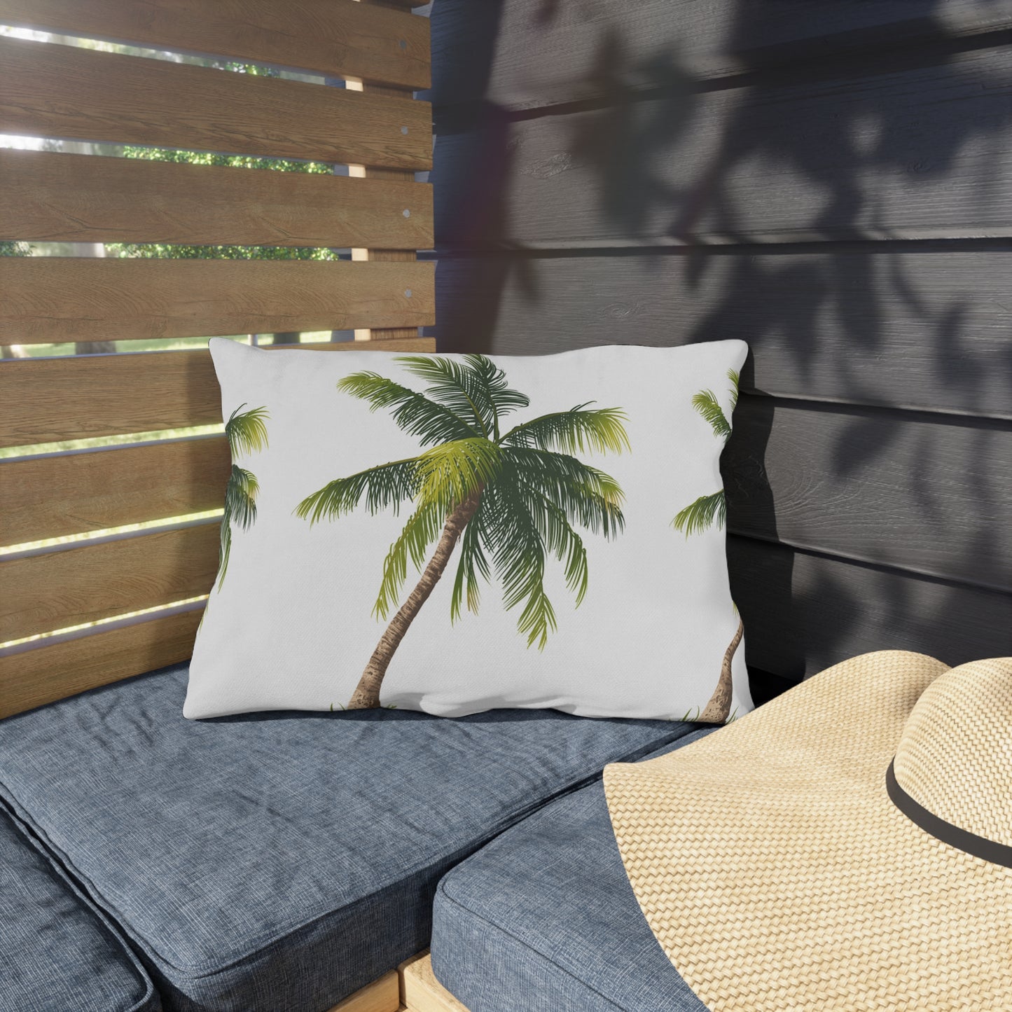 Palm Tree Pattern Outdoor Pillow | Tropical Coastal Patio Cushion