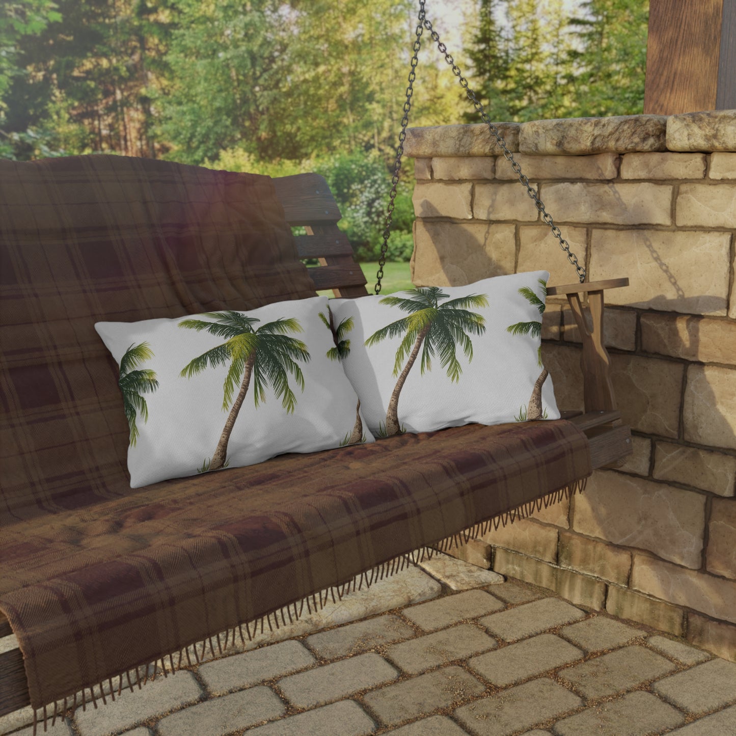 Palm Tree Pattern Outdoor Pillow | Tropical Coastal Patio Cushion