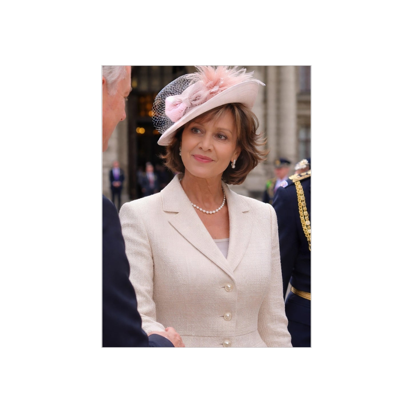 Elegant Woman Portrait Foam Board | Vintage Pearl Necklace, Classic Jacket